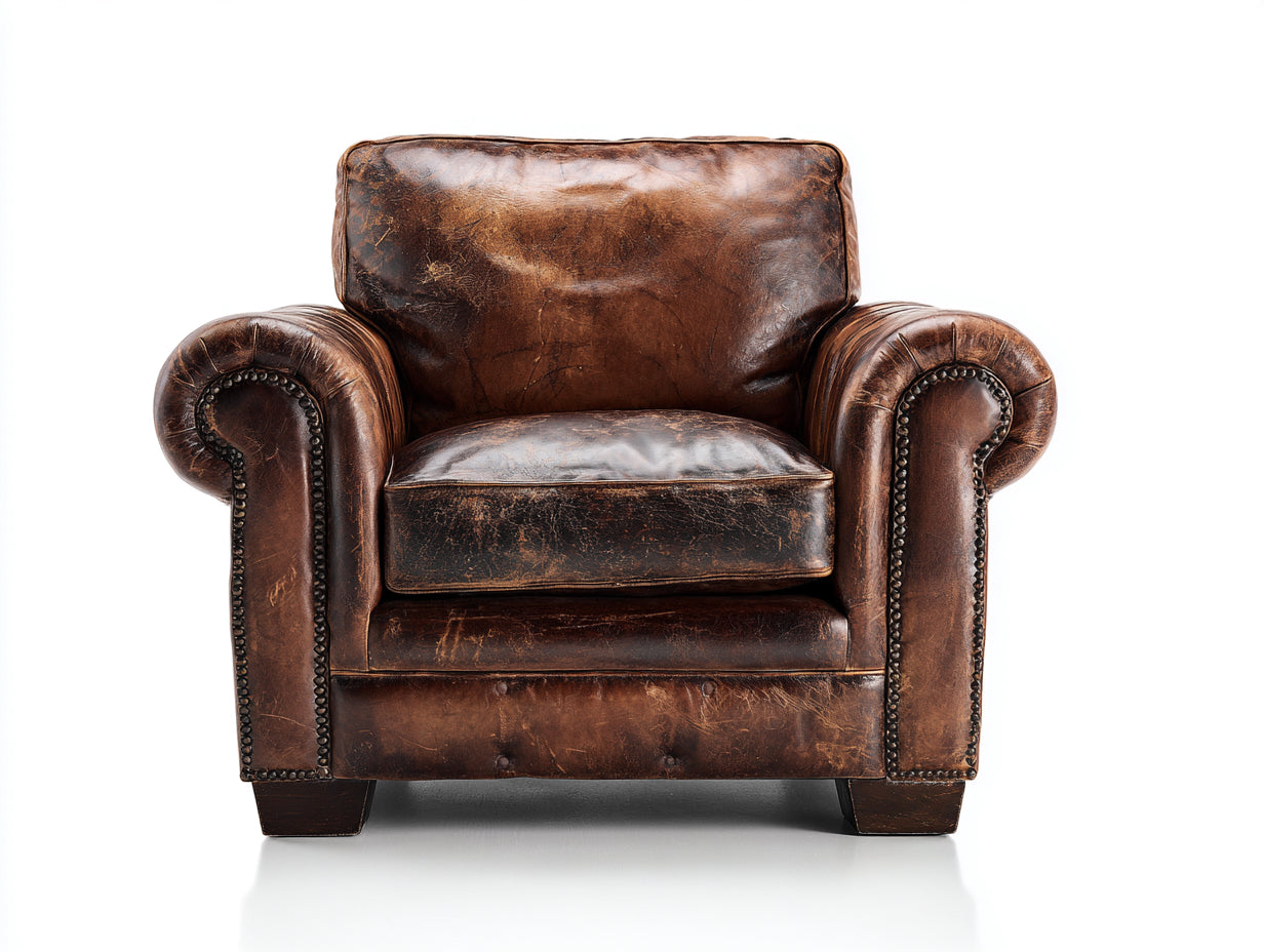 Fauteuil-Cuir-Bois-103x88x82 cm-Marron vintage-Rétro