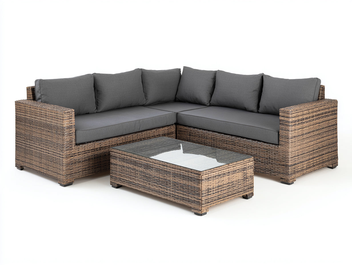 Canapé de jardin - Résine tressée - Tissu - Verre - 242x242x73 cm - Naturel-Gris-Transparent - Moderne extérieur