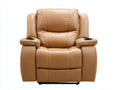 Fauteuil relax en similicuir 100x94x105 cm - caramel - style moderne pour salon avec porte-gobelets