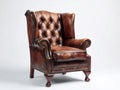 Fauteuil à oreilles-Cuir-Bois-91x93x115 cm-Marron foncé-Chesterfield