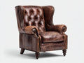Fauteuil à oreilles-Cuir-Bois-88x92x113 cm-Marron foncé-Chesterfield