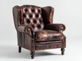 Fauteuil à oreilles-Cuir-Bois-89x92x114 cm-Marron espresso-Chesterfield