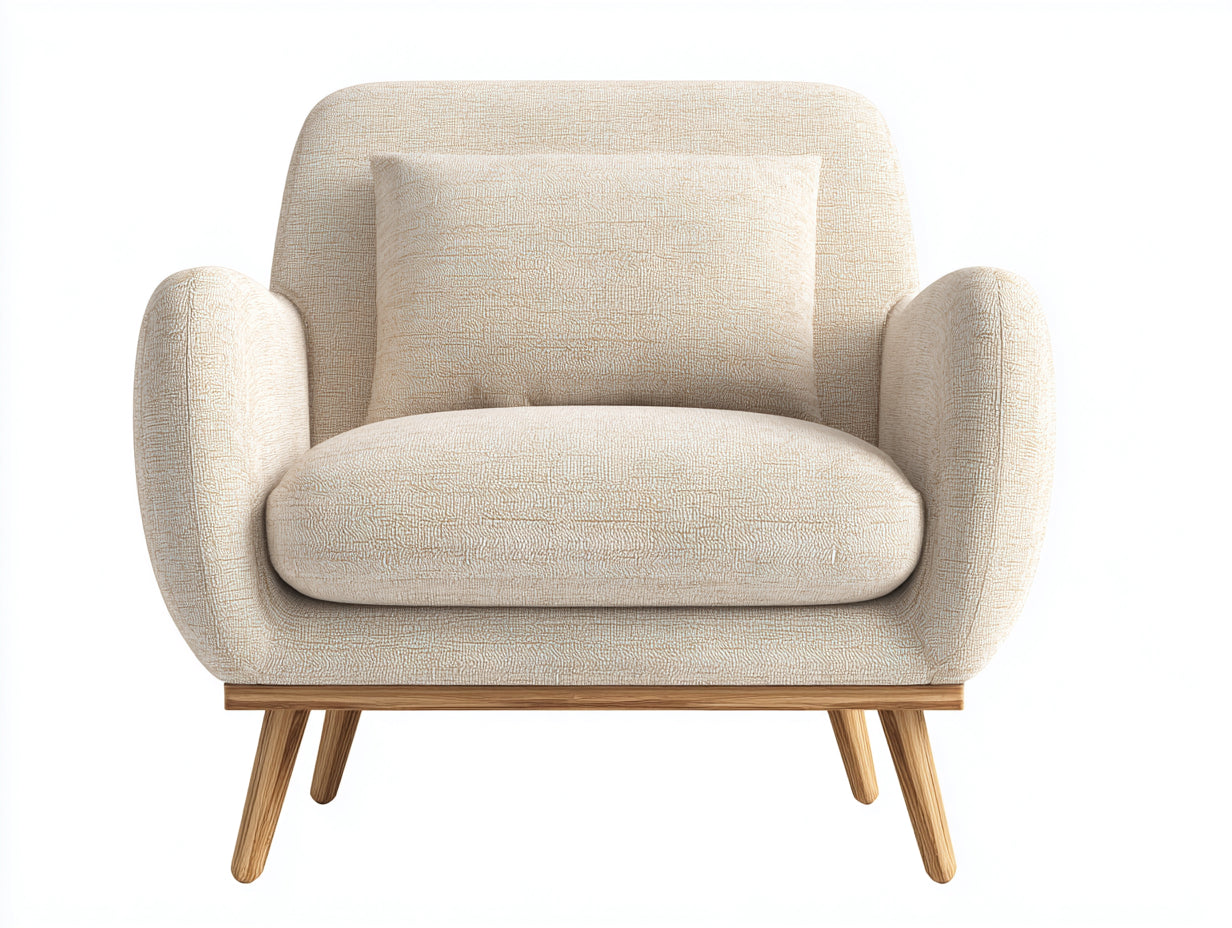 Fauteuil - tissu-bois - 91x80x84 cm - crème-bois naturel - scandinave moderne