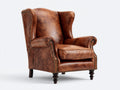 Fauteuil à oreilles-Cuir-Bois-89x91x113 cm-Marron caramel-Rétro
