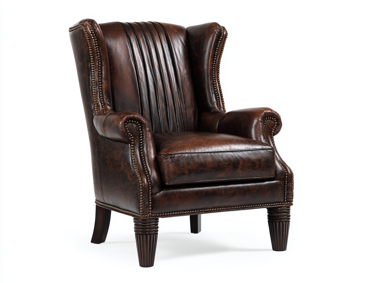 Fauteuil-Cuir-Bois-90x93x115 cm-Marron acajou-Classique
