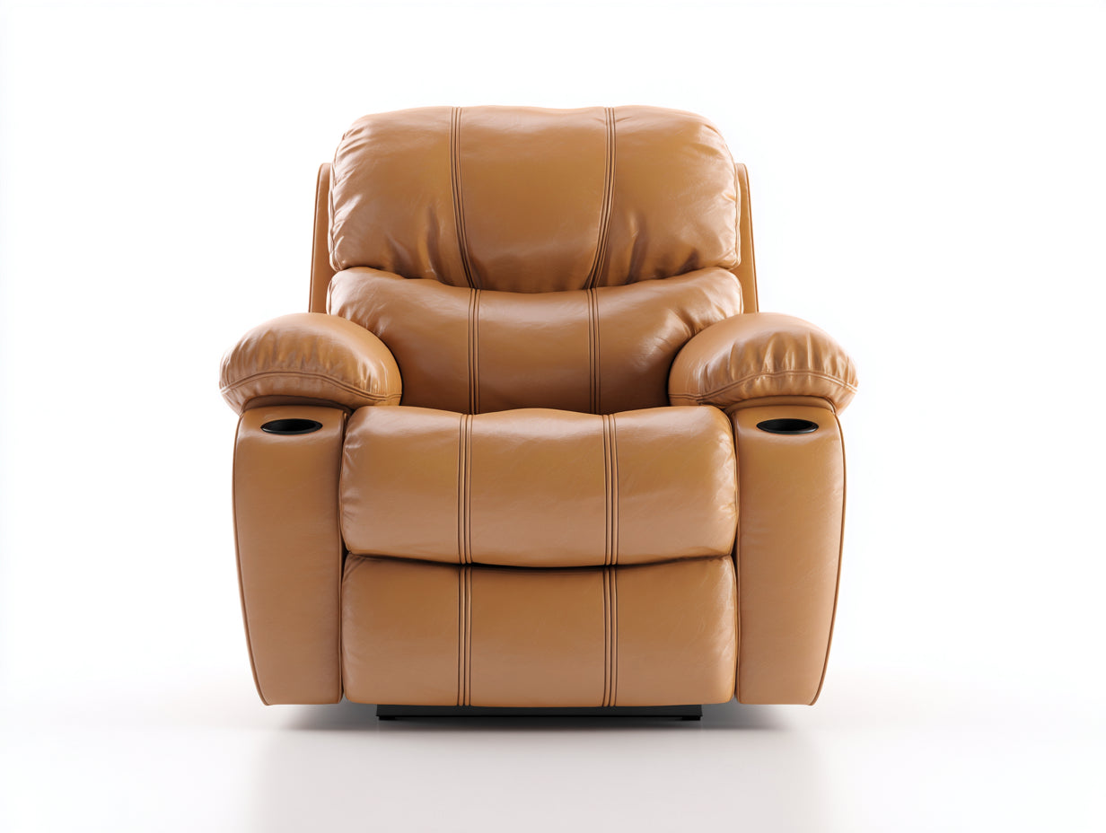 Fauteuil relax en similicuir 100x95x106 cm - camel - style moderne pour salon avec porte-gobelets