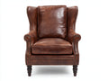 Fauteuil à oreilles-Cuir-Bois-89x92x114 cm-Marron cognac-Vintage