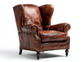 Fauteuil à oreilles-Cuir-Bois-90x93x115 cm-Marron foncé-Vintage