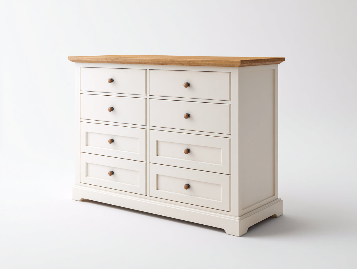 Commode-MDF-bois-118 x 45 x 96 cm-Blanc-Marron-Style campagne classique