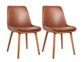Chaise de salle à manger en cuir synthétique brun clair avec pieds en chêne 54x60x86 cm adaptée à la salle à manger - design contemporain