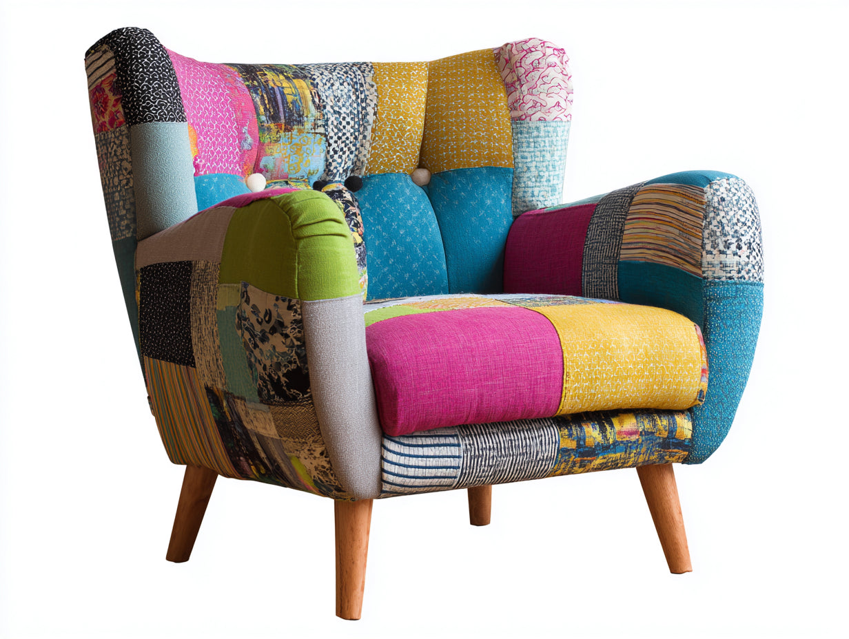 Fauteuil - Tissu-Bois - 107x84x90 cm - Multicolore - Bohème