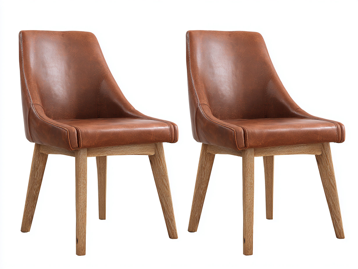 Chaise de salle à manger en cuir synthétique brun avec pieds en chêne 58x62x88 cm adaptée à la salle à manger - design moderne