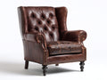 Fauteuil à oreilles-Cuir-Bois-90x91x112 cm-Marron acajou-Classique