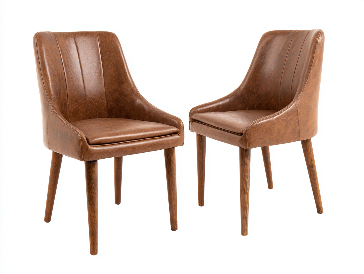 Chaise de salle à manger en cuir synthétique brun avec pieds en chêne 56x61x88 cm adaptée à la salle à manger - design élégant
