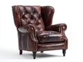 Fauteuil à oreilles-Cuir-Bois-89x93x114 cm-Marron espresso-Vintage