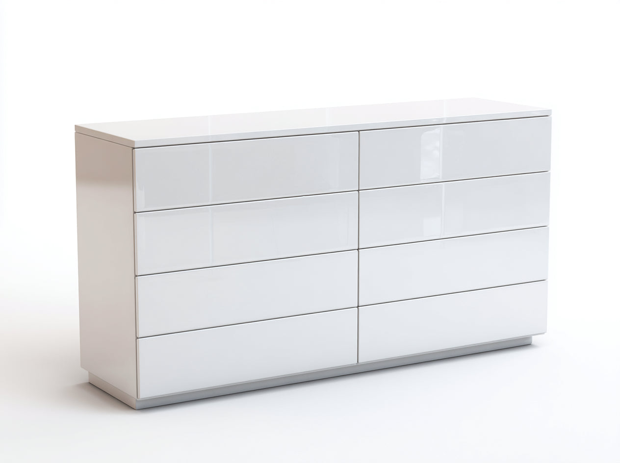 Commode-MDF-verre-158 x 43 x 79 cm-Blanc-Style moderne brillant