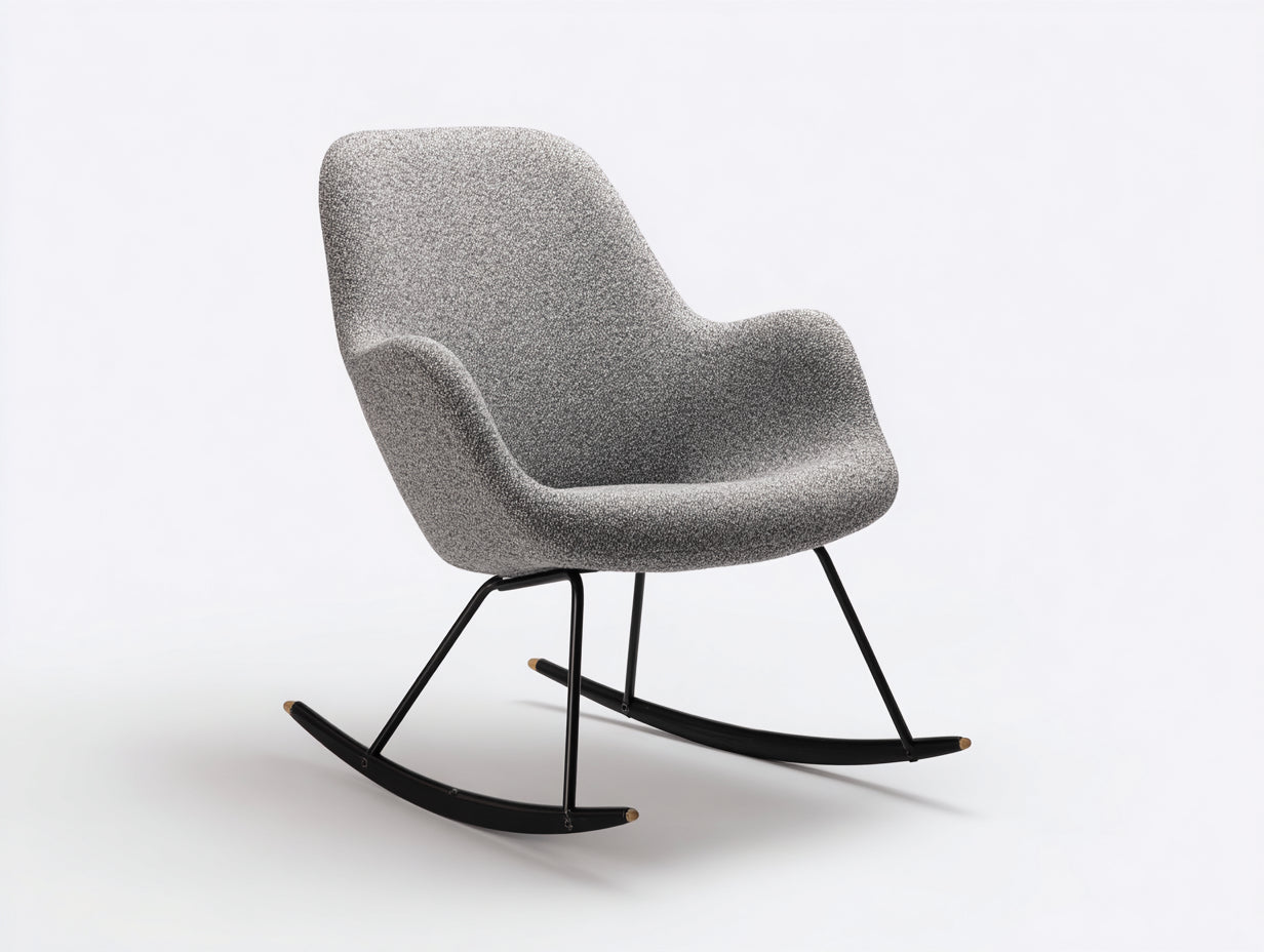 Fauteuil à bascule - Tissu-Métal-Bois - 74x85x91 cm - Gris - Moderne