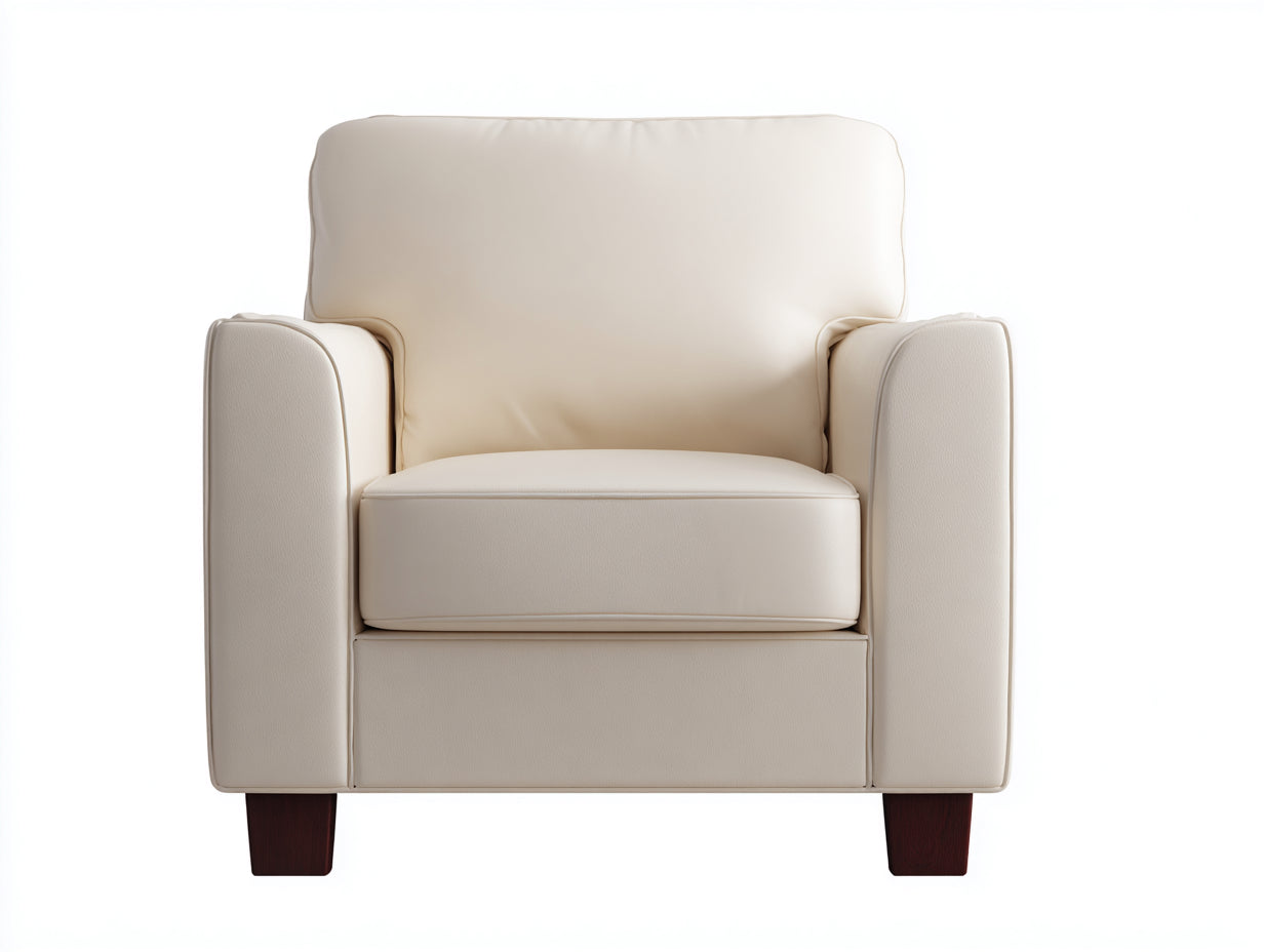 Fauteuil - Cuir synthétique-Bois - 103x86x82 cm - Beige crème - Classique