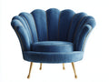 Fauteuil - velours-métal - 120x83x87 cm - bleu canard-doré - coquillage glamour