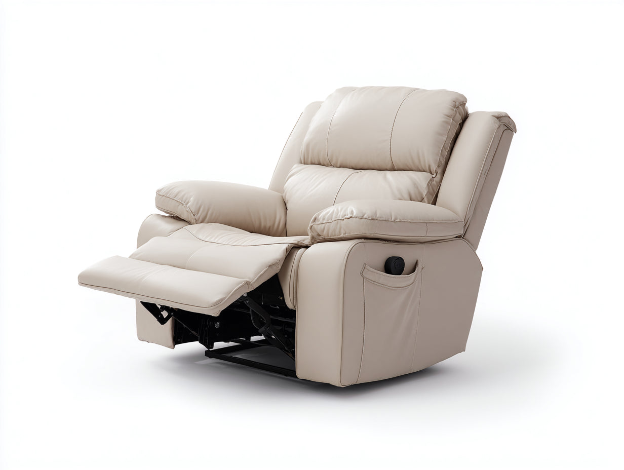 Fauteuil relax en similicuir 96x94x103 cm - beige - style moderne pour salon avec repose-pieds