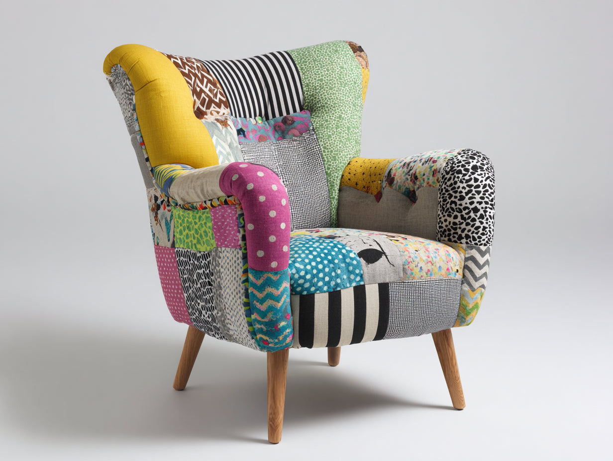 Fauteuil - Tissu-Bois - 104x83x88 cm - Multicolore - Artistique