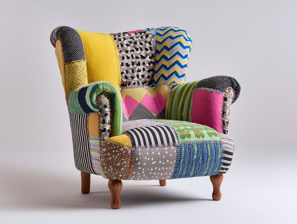 Fauteuil - Tissu-Bois - 105x84x90 cm - Multicolore - Vintage