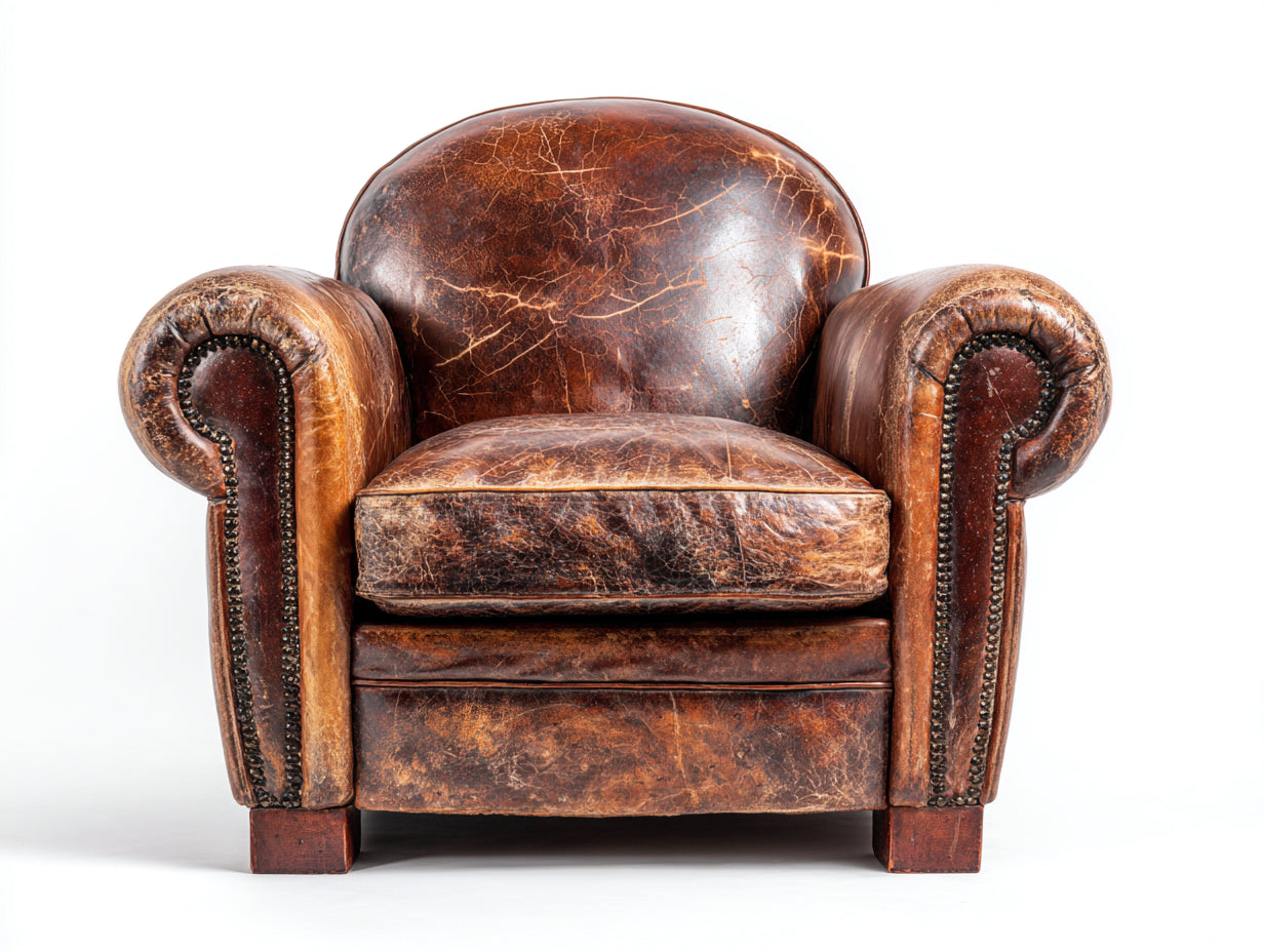 Fauteuil-Cuir-Bois-96x87x84 cm-Marron cognac-Vintage