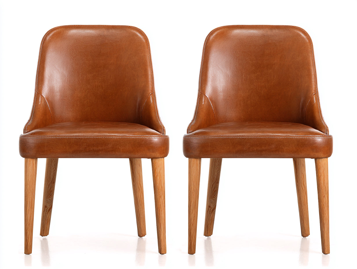 Chaise de salle à manger en cuir synthétique brun avec pieds en chêne 57x60x87 cm adaptée à la salle à manger - design contemporain