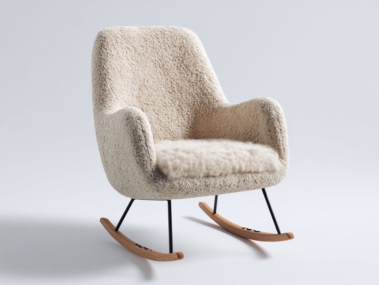 Fauteuil à bascule - Tissu bouclé-Métal-Bois - 74x87x94 cm - Beige - Scandinave