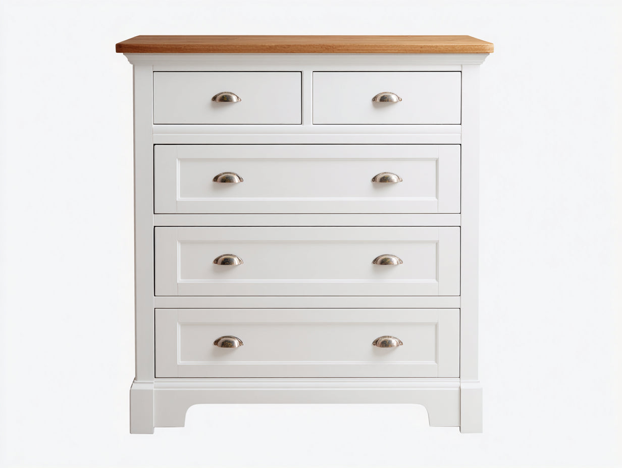 Commode-MDF-bois-métal-106 x 44 x 95 cm-Blanc-Marron-Argent-Style campagne classique
