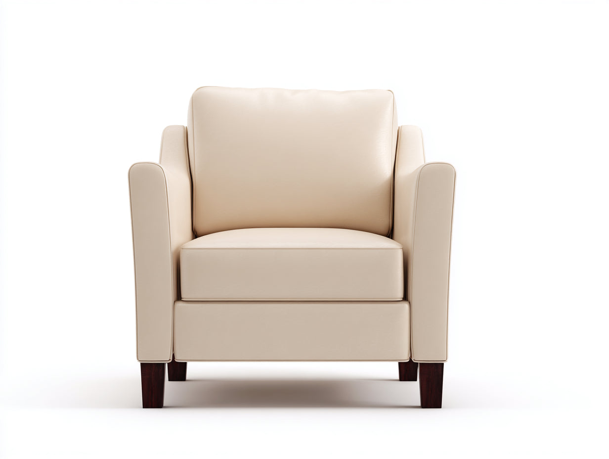 Fauteuil - Cuir synthétique-Bois - 101x84x81 cm - Ivoire - Moderne