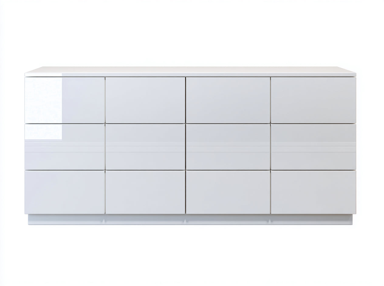 Commode-MDF-verre-160 x 42 x 78 cm-Blanc-Style moderne brillant