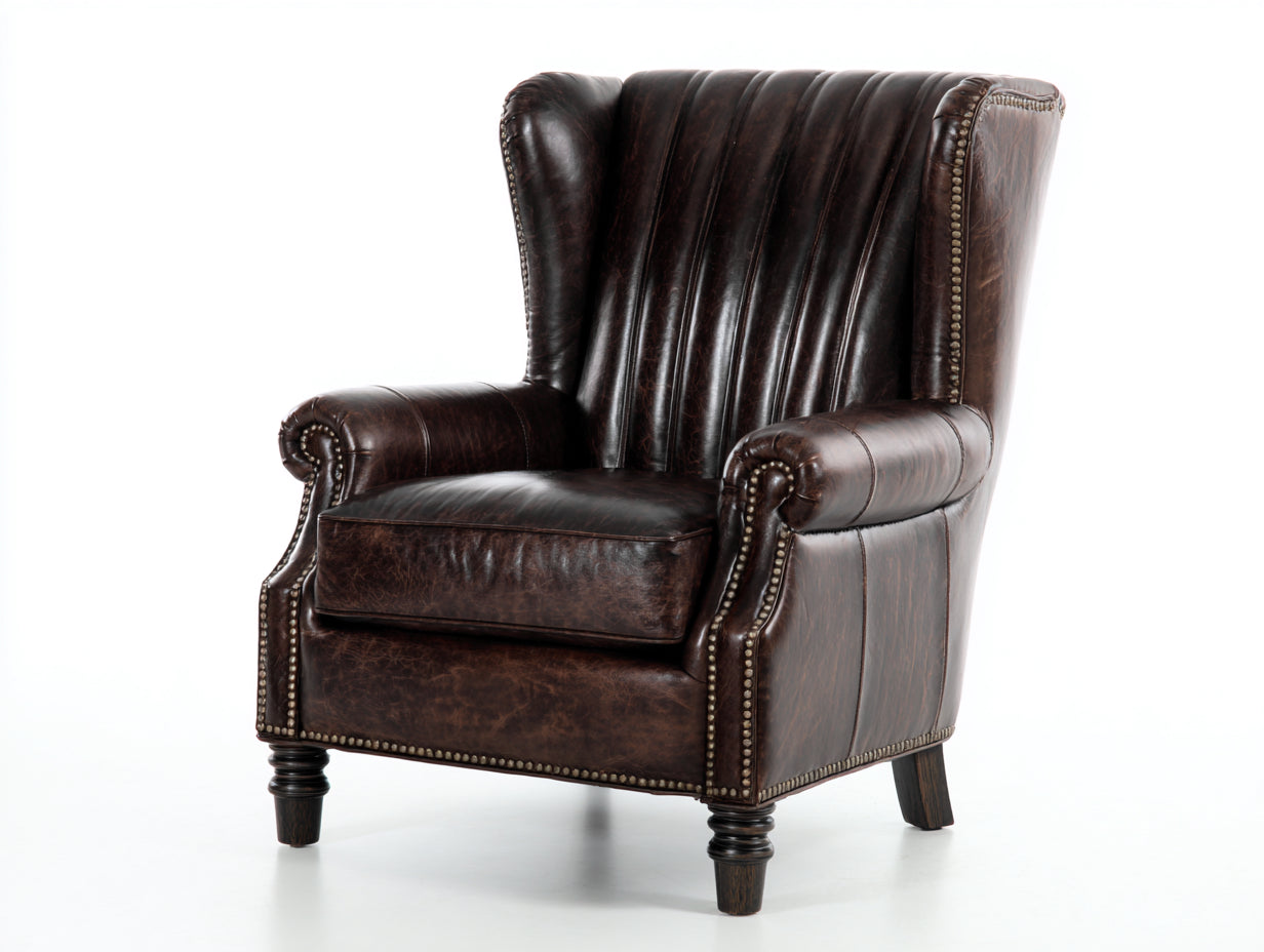 Fauteuil-Cuir-Bois-89x92x114 cm-Marron espresso-Chesterfield